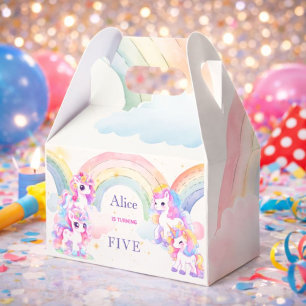 Magic unicorns and rainbows watercolor birthday favor boxes