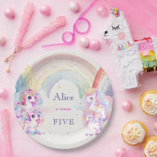 Magic unicorns and rainbows watercolor birthday paper plates