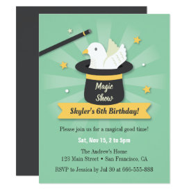 Magic Wand and Dove Magician Kids Birthday Party Invitation