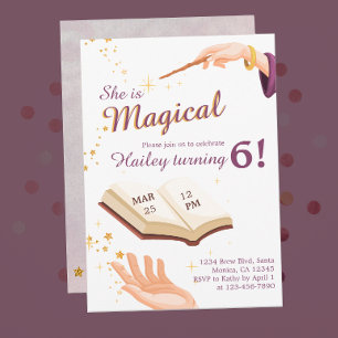 Magic Wand Girl Wizard Birthday Invitation