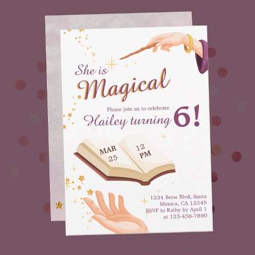 Magic Wand Girl Wizard Birthday Invitation