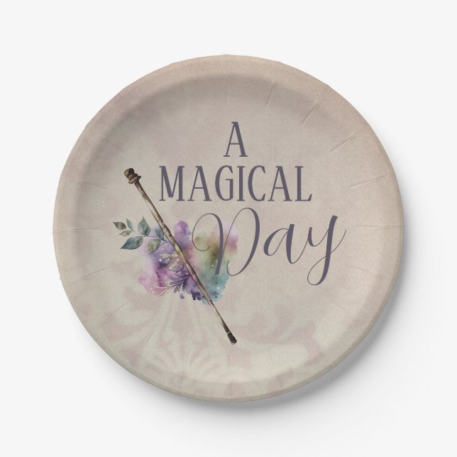 Magic Wand Girl Wizard Birthday Paper Plates (Front)