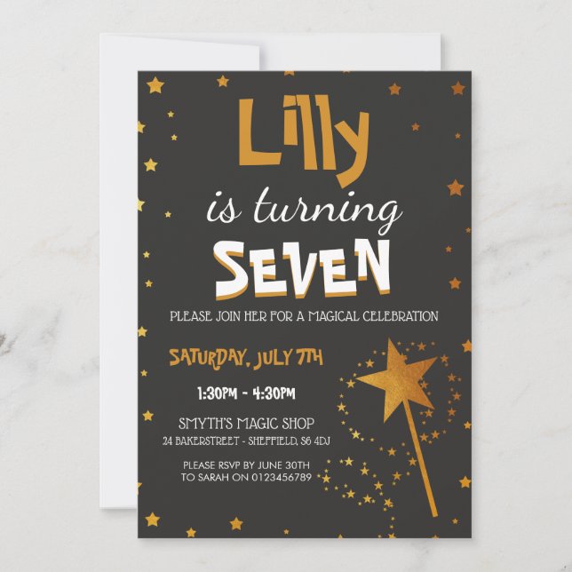 Magic Wand Star Theme Birthday Party Custom RSVP Invitation (Front)