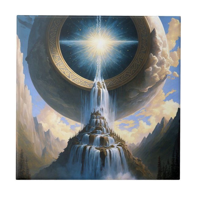 Magic Waterfall Surreal Fantasy Art Ceramic Tile (Front)