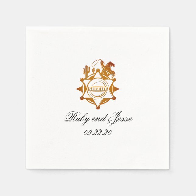 Magic Western Dark Brown Wedding Napkins (Front)