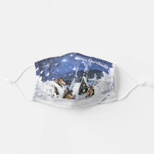 Magic White Christmas w Rough Collies  Lambs _ Adult Cloth Face Mask