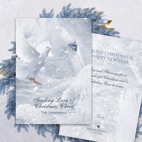 Magic White Horse  Dove on Ice _ Christmas Card