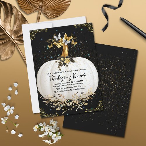 Magic White Pumpkin Glitter Thanksgiving Dinner Invitation