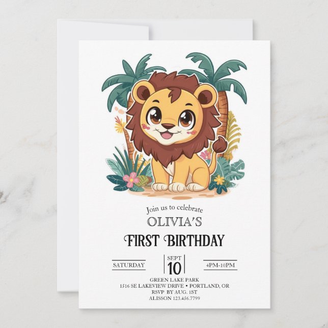 Magic Wild Lion 1st Birthday Digital Invitation (Front)
