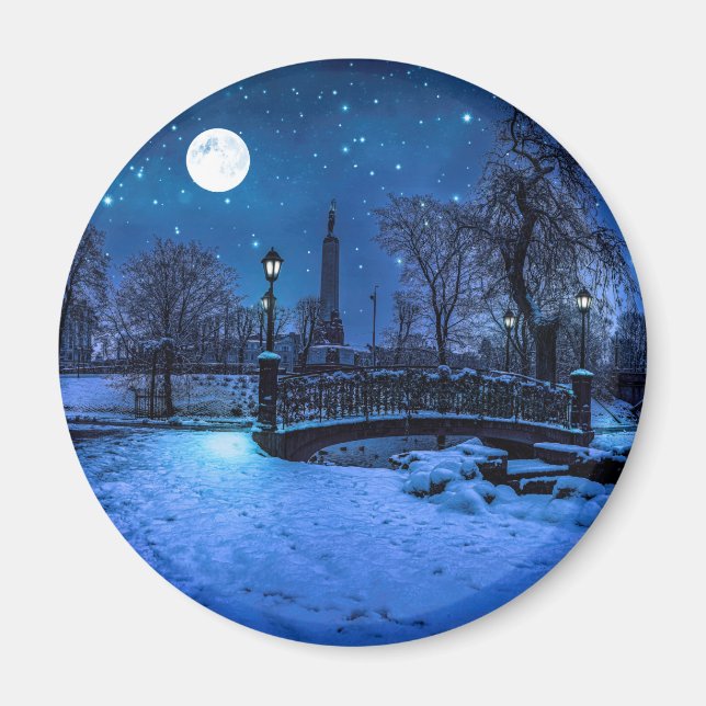 Magic winter night with starry sky and full moon magnet (Front)
