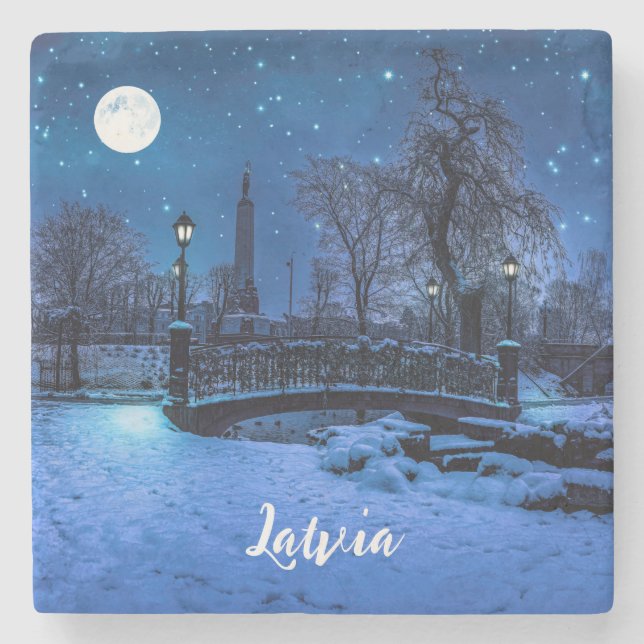 Magic winter night with starry sky and full moon s stone coaster (Front)