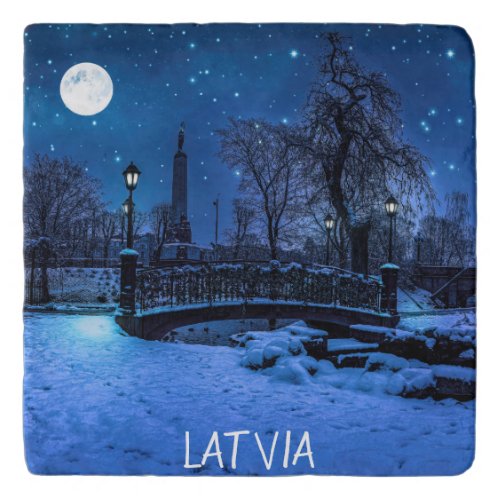 Magic winter night with starry sky and full moon trivet