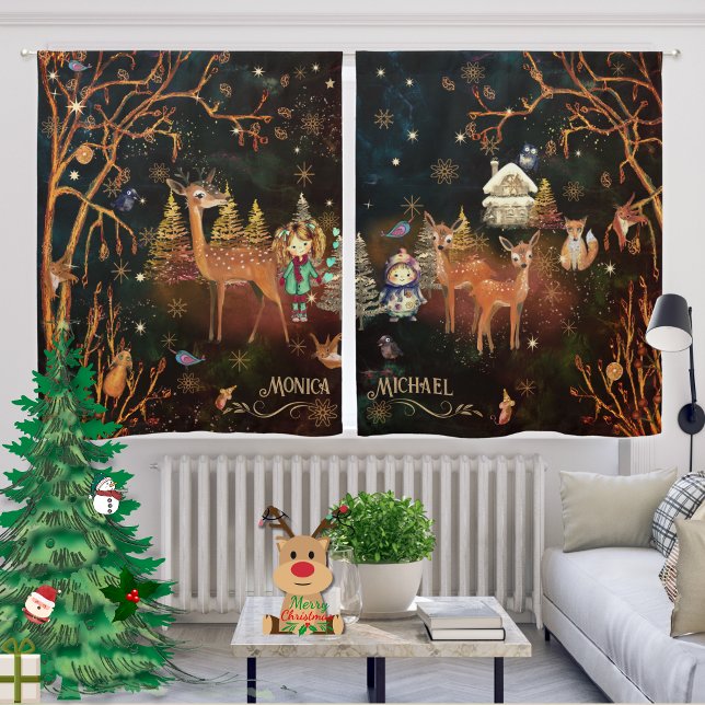 Magic Winter Woodland, Deer & Friends Blackout Curtains (Magic Winter Woodland, Deer & Friends Blackout Curtains)