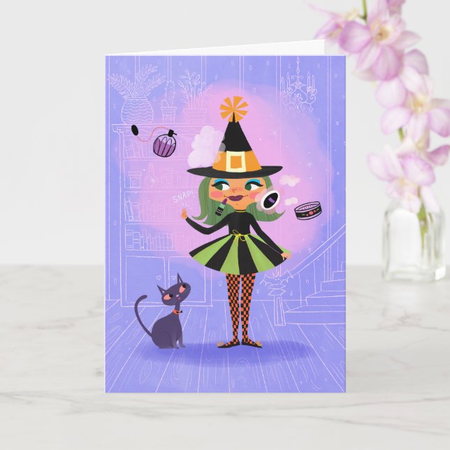 Magic Witch Green Hair Birthday Card (Orchid)
