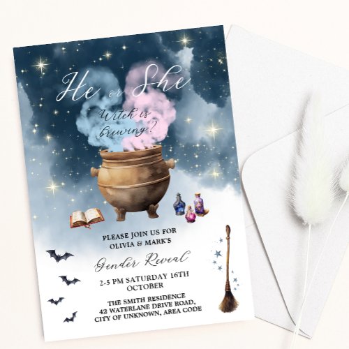 Magic Witches cauldron Baby Brewing Gender Reveal Invitation