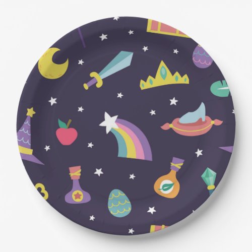 MAGIC WIZARD FAIRY TALE ELEMENTS blue background Paper Plates