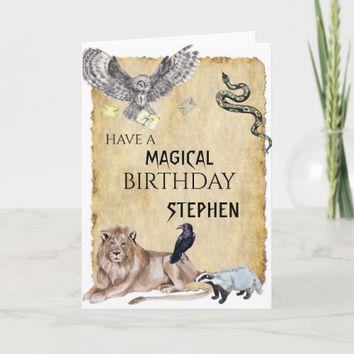 Magic Wizard Witch School Owl Birthday  Card