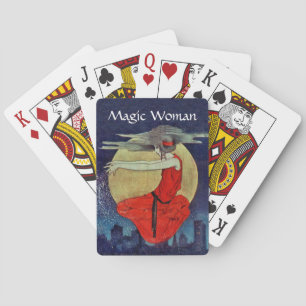 Magic Woman Floating Over city skyline at Night Bi Poker Cards