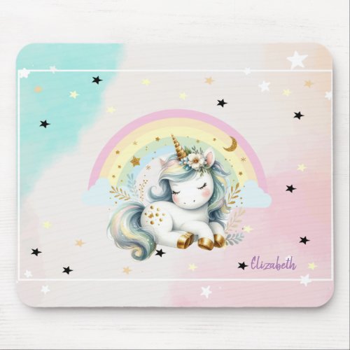 Magical Adorable Unicorn Rainbow Stars Mouse Pad