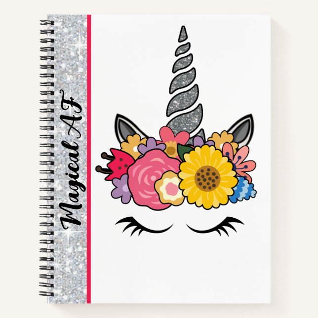Magical AF Glitter Unicorn Flower Crown Journal (Front)