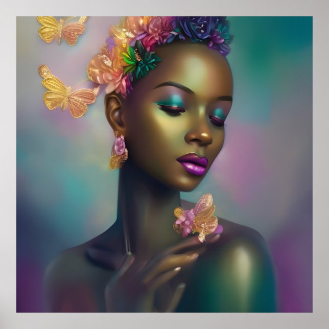 Magical African Rainbow Butterfly Woman Poster (Front)