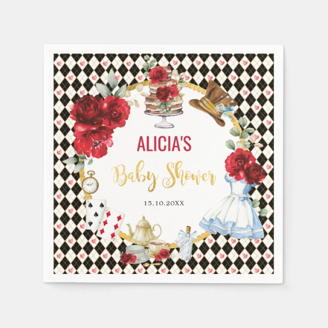 Magical Alice in Wonderland Baby Shower Tea Party Napkins (Front)
