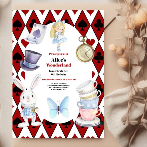  Magical Alice in Wonderland  Birthday  Invitation