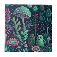 Magical Alien Mushroom Neon Forest Sci-Fi Pattern