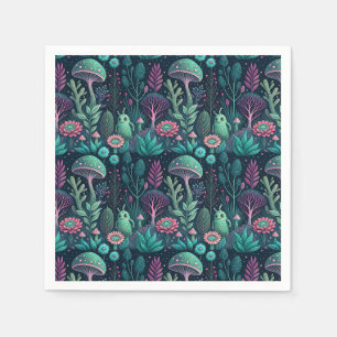 Magical Alien Mushroom Neon Forest Sci-Fi Pattern Napkins
