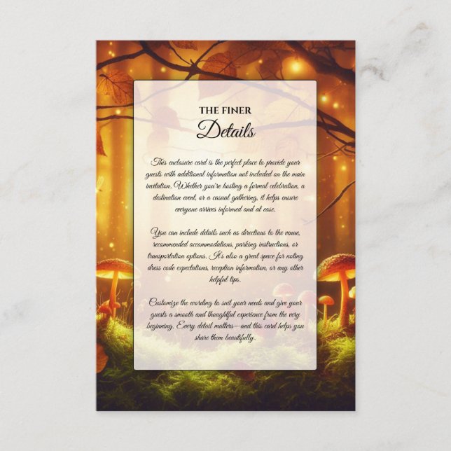 Magical Amber Forest Fairytale Wedding  Enclosure Card
