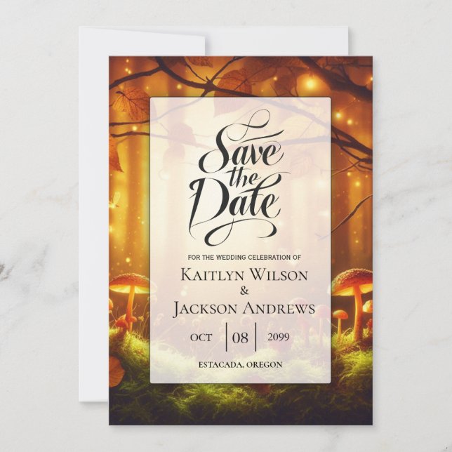Magical Amber Forest Fairytale Wedding Save The Date (Front)