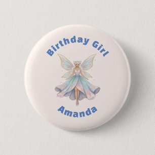 Magical Angel Fairy Pastel Colors Birthday Girl Button