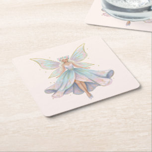  Magical Angel Fairy Pastel Colors Square Paper Coaster