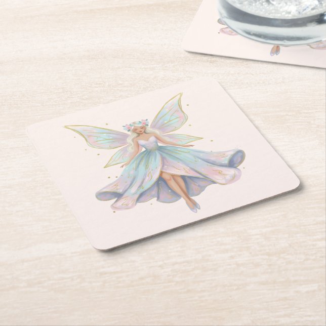  Magical Angel Fairy Pastel Colors Square Paper Coaster (Angled)