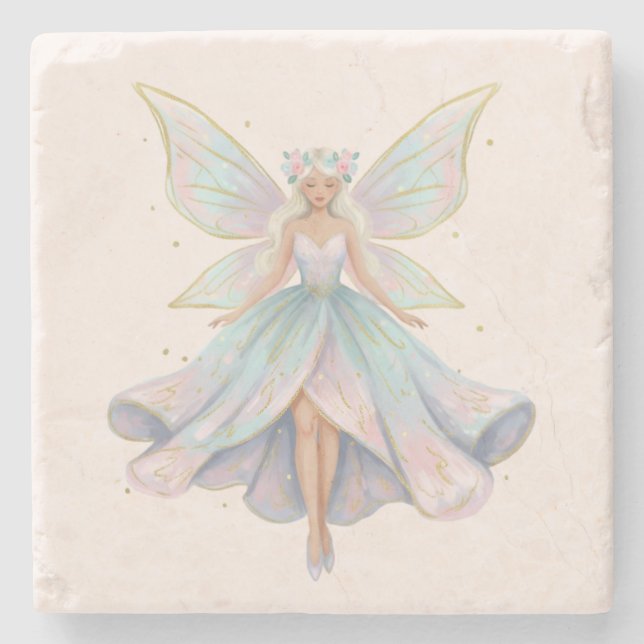 Magical Angel Fairy Pastel Colors Stone Coaster (Front)