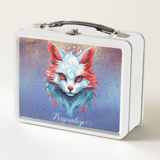 Magical Anime Cat Feline Personalize Metal Lunch Box (Front)