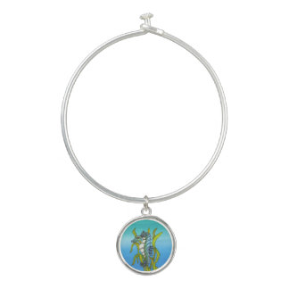 Magical Aqua Blue Seahorse in Seaweed Water Bangle Bracelet