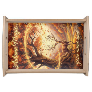Magical Autumn Deer Fantasy Art Personalized Servi Serving Tray