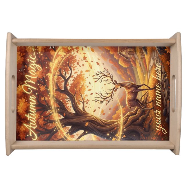 Magical Autumn Deer Fantasy Art Personalized Servi Serving Tray (Front)