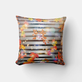 Magical Autumn Leaves On Silver And Black Stripes