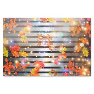 Magical Autumn Leaves On Silver And Black Stripes