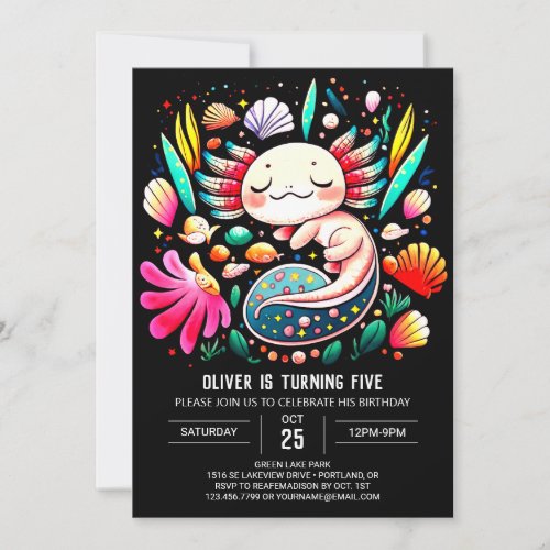 Magical Axolotl Childrens Birthday Invitation