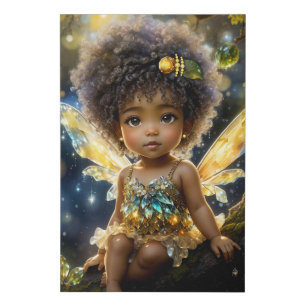 Magical Baby African American Fairy in Tree Faux Canvas Print