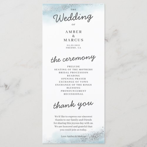 Magical Baby Blue Silver Glitter Wedding Program