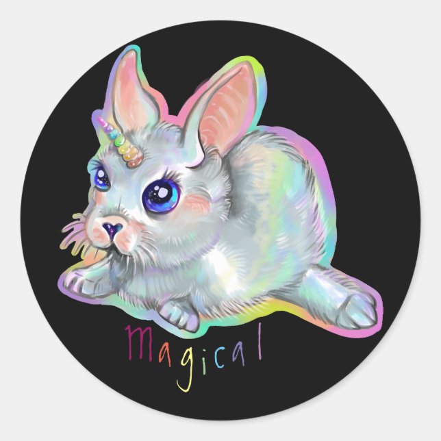 Magical baby bunny-corn classic round sticker (Front)