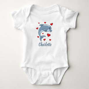 Magical Baby Dolphin with Love Hearts Baby Bodysuit