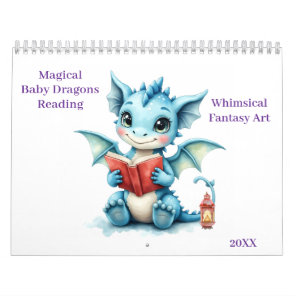 Magical Baby Dragons Reading Whimsical Fantasy Art Calendar