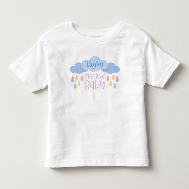 Magical Baby Pastel Rain & Cloud Custom Name Baby  Toddler T-shirt (Front)