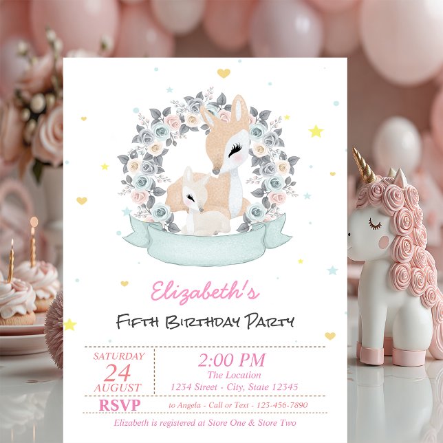 Magical Baby Reindeers Roses Stars Birthday  Invitation (Creator Uploaded)