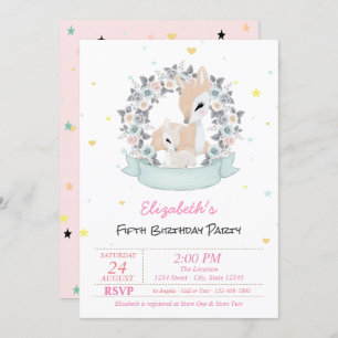 Magical Baby Reindeers Roses Stars Birthday Invitation